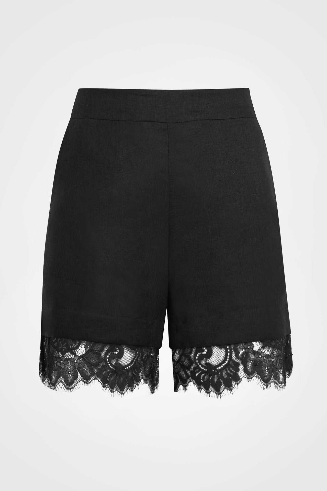 Black Linen Shorts with Lace
