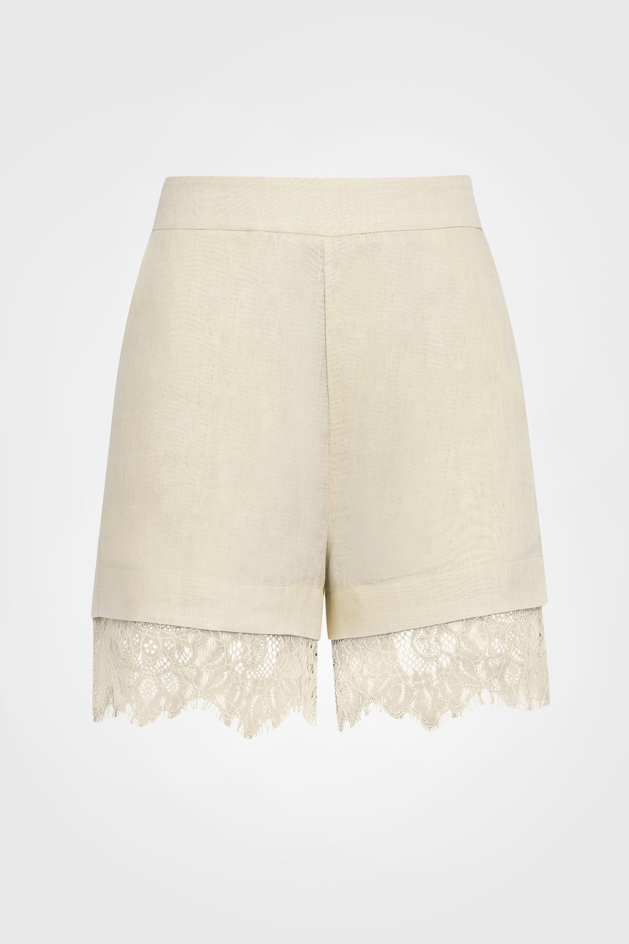 Linen Shorts with Delicate Lace Hem