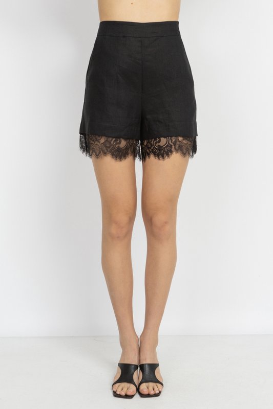 Black Linen Shorts with Lace