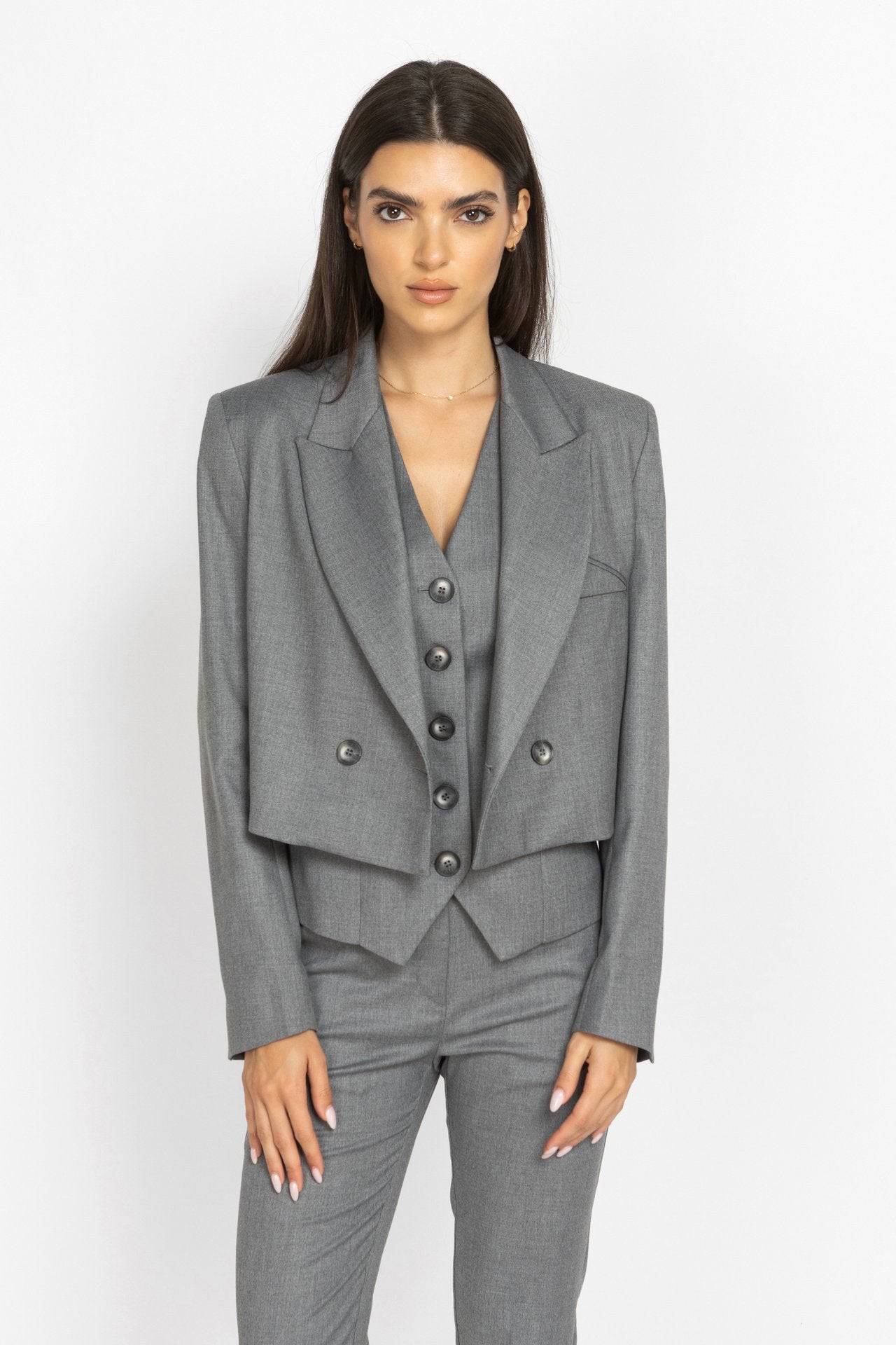 Cropped Double-Breasted Blazer in Grey