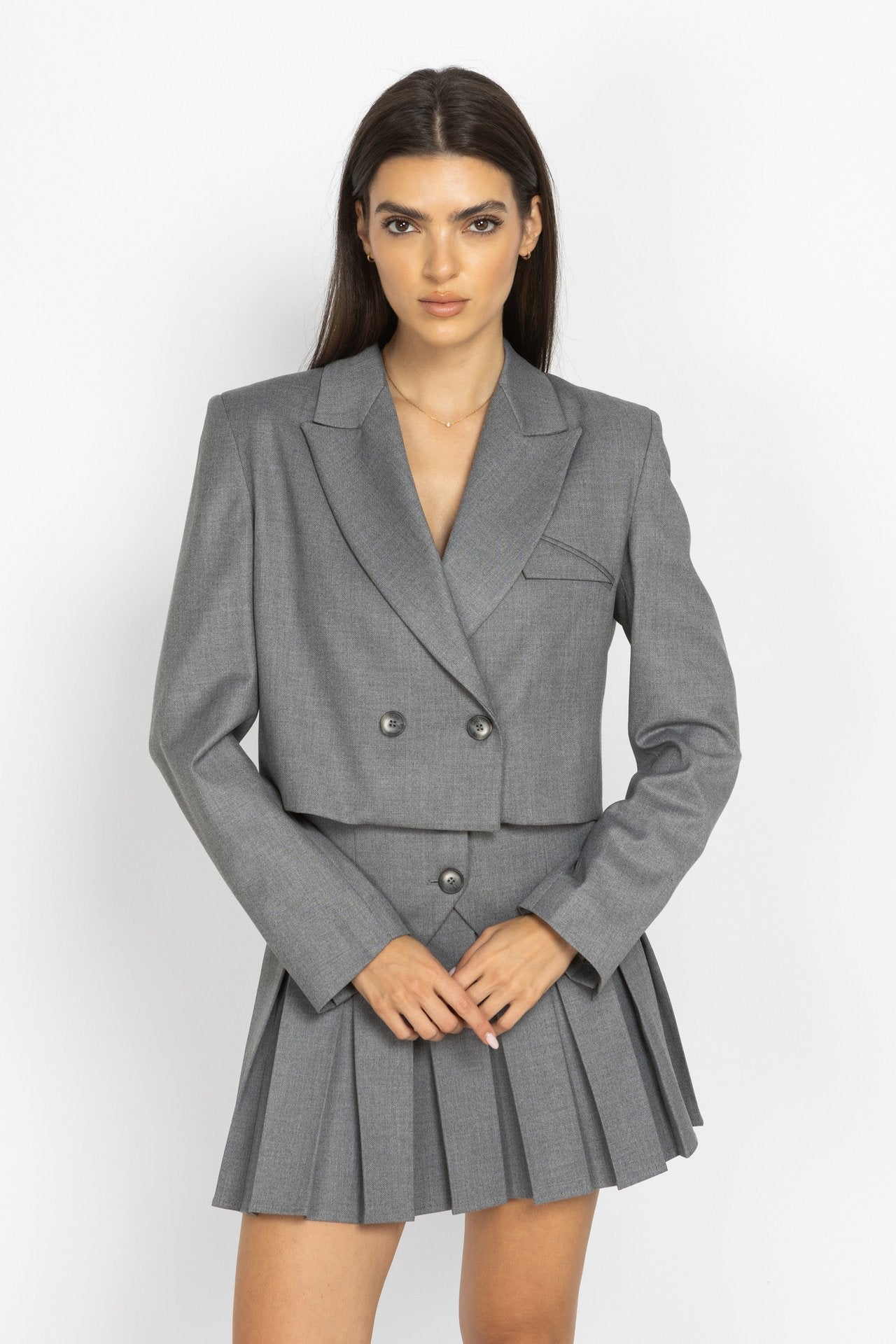 Cropped Double-Breasted Blazer in Grey