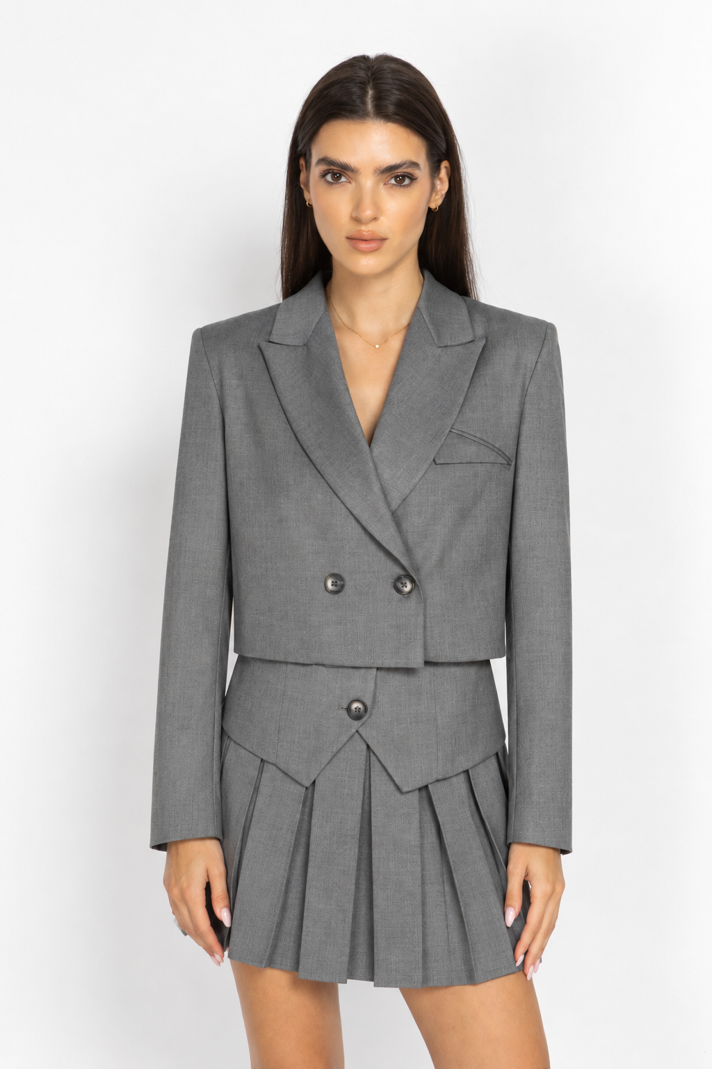 Cropped Double-Breasted Blazer in Grey