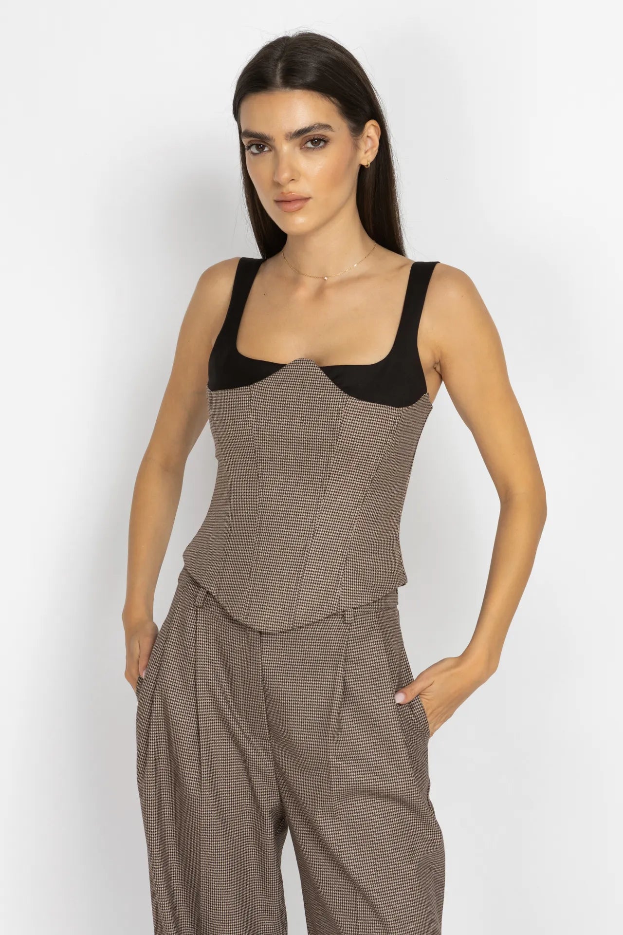 Houndstooth Corset Top with Black Straps