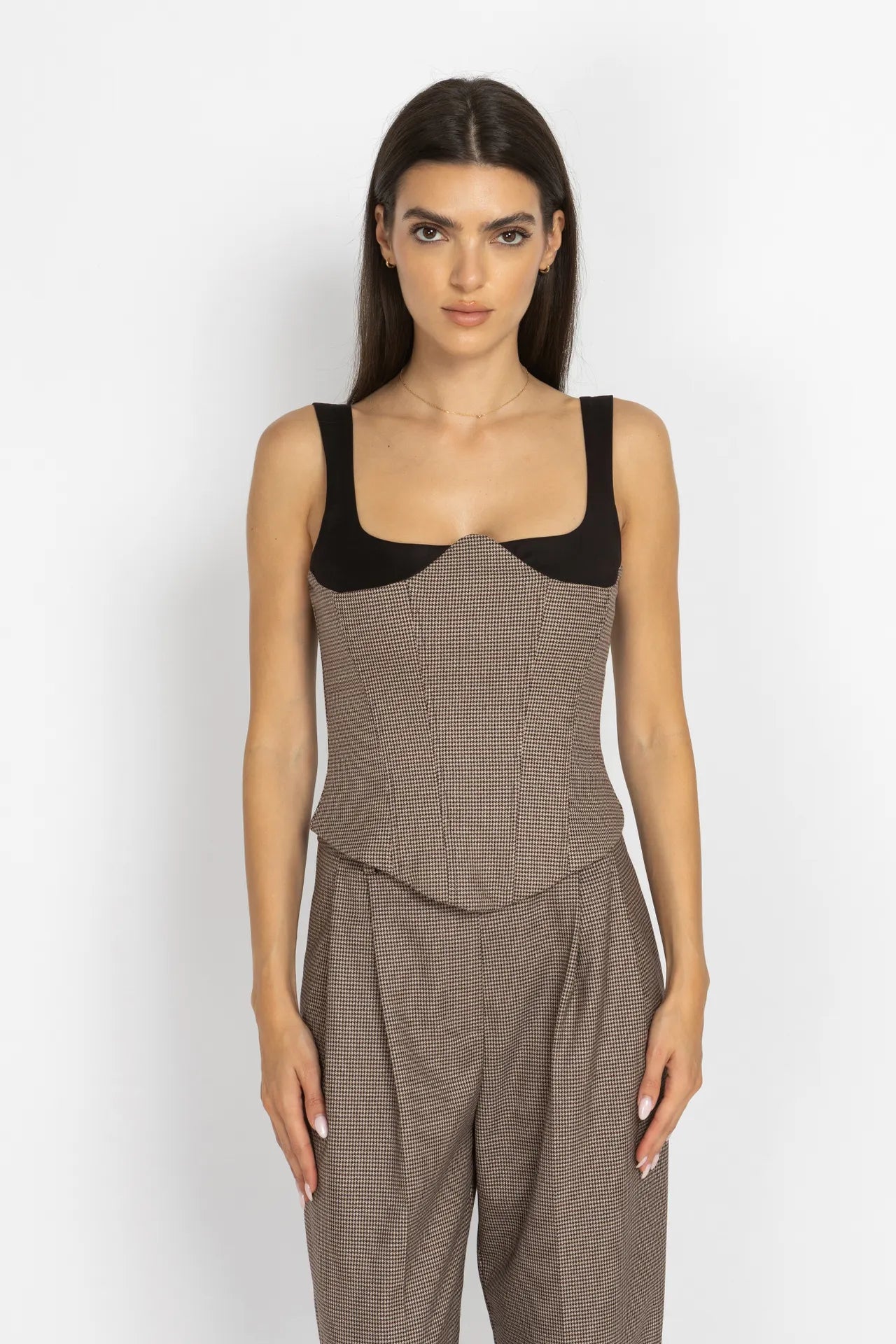 Houndstooth Corset Top with Black Straps