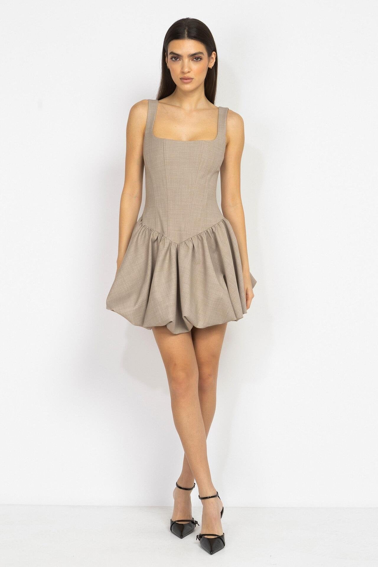 Mocha Wool Corset Mini Dress