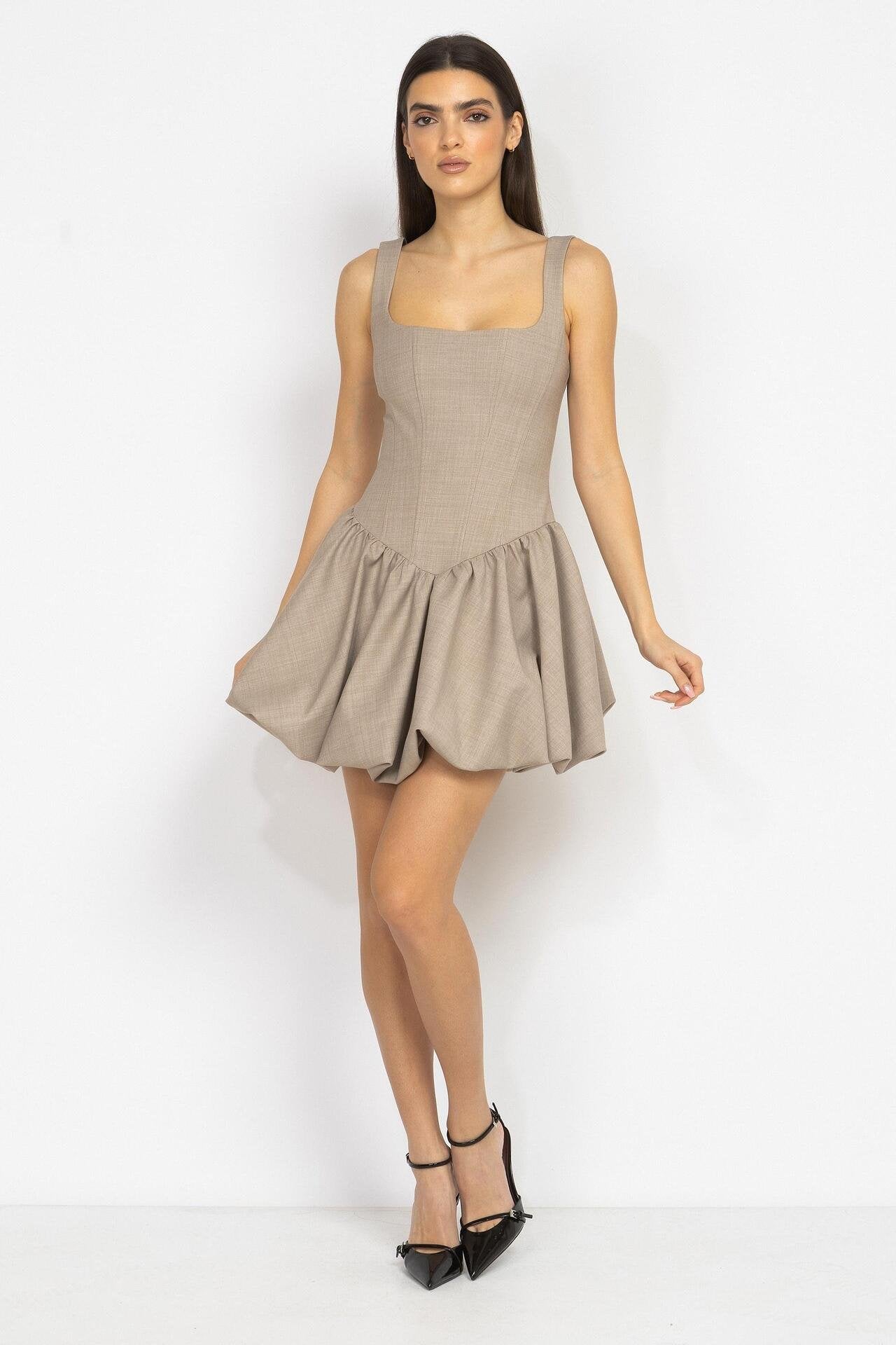 Mocha Wool Corset Mini Dress