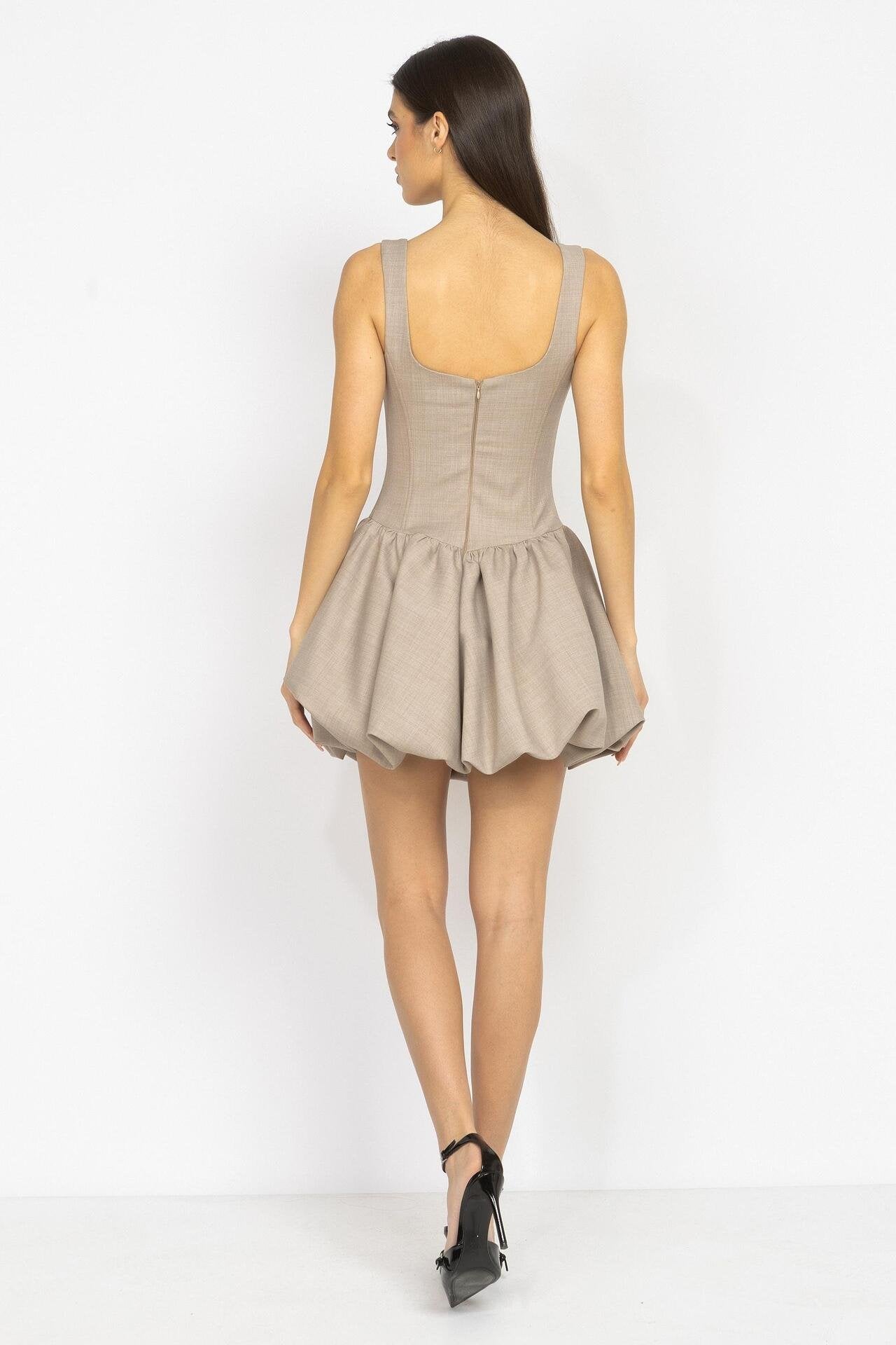 Mocha Wool Corset Mini Dress