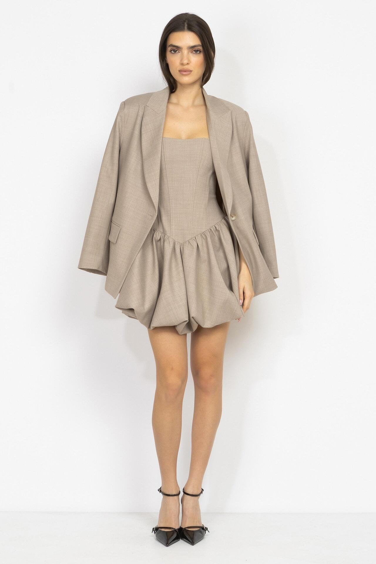 Mocha Wool Corset Mini Dress