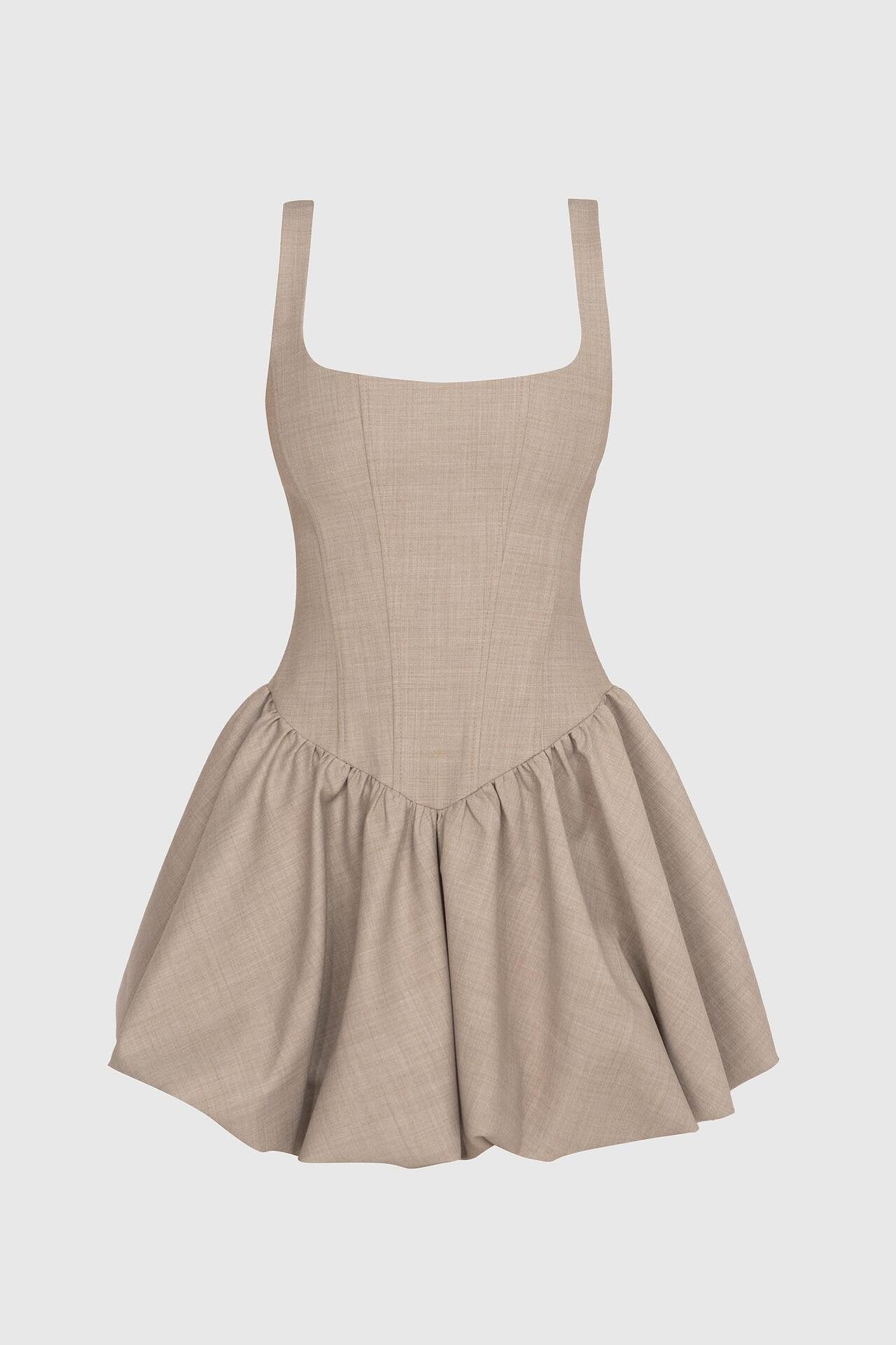 Mocha Wool Corset Mini Dress
