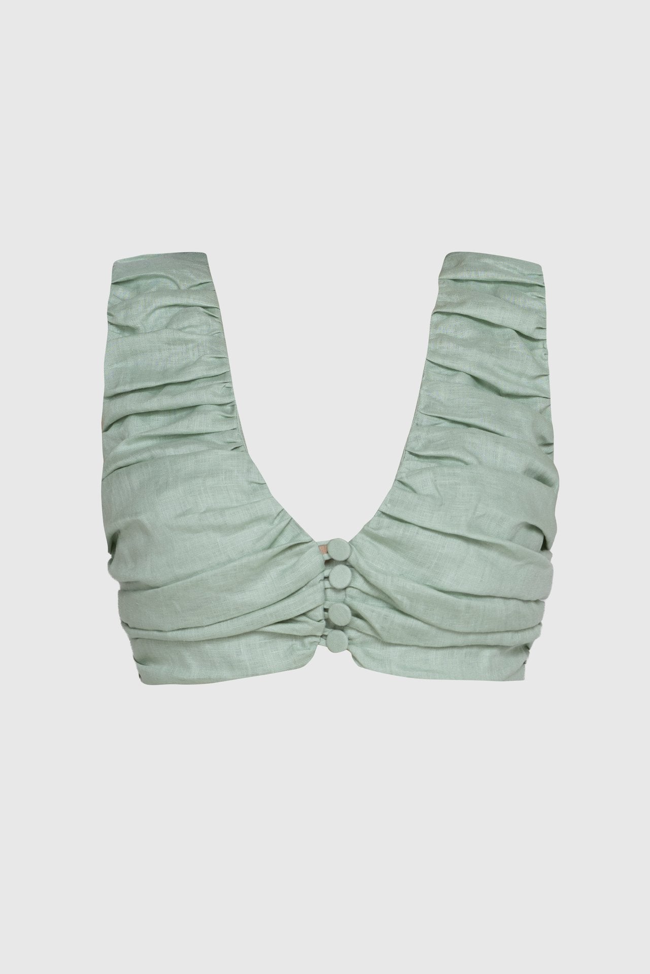 Mint Linen V-Neck Top with Button Detail