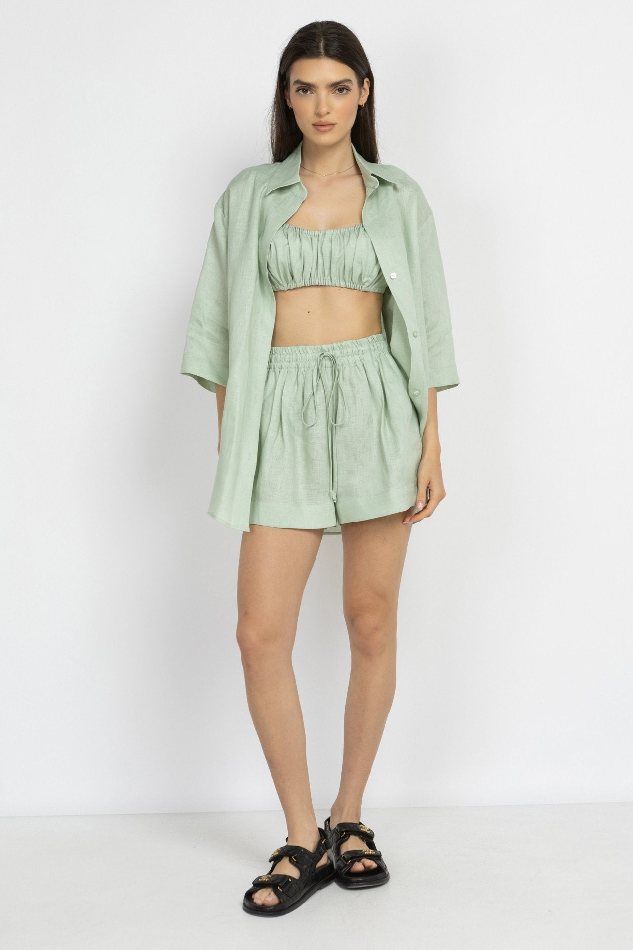 Mint Green Linen Shorts