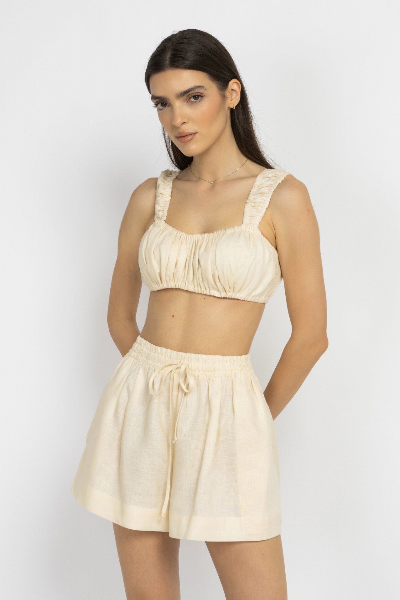 Cream Linen Shorts