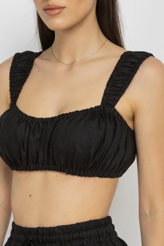 Black Linen Bustier with Elastic Details