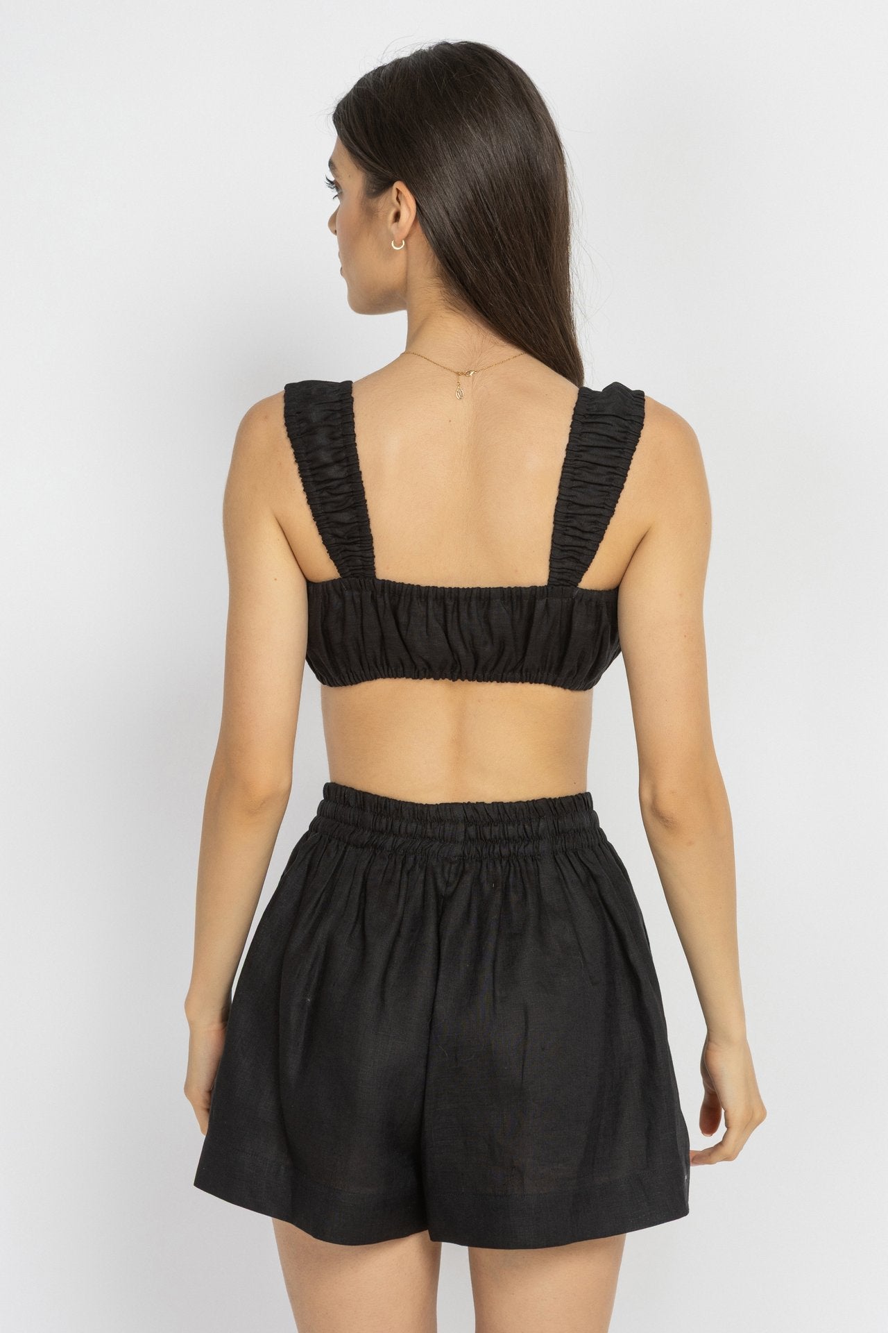 Black Linen Bustier with Elastic Details