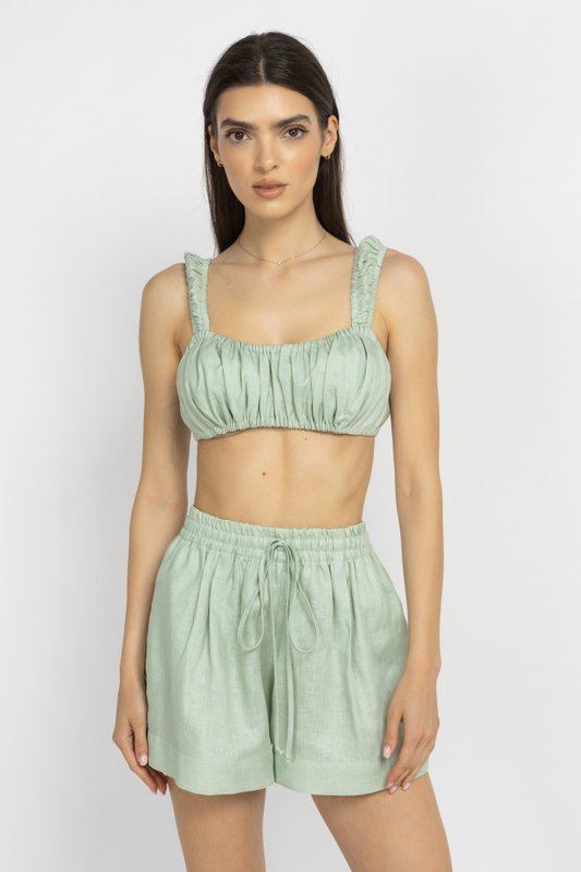 Mint Linen Bustier with Elastic Details