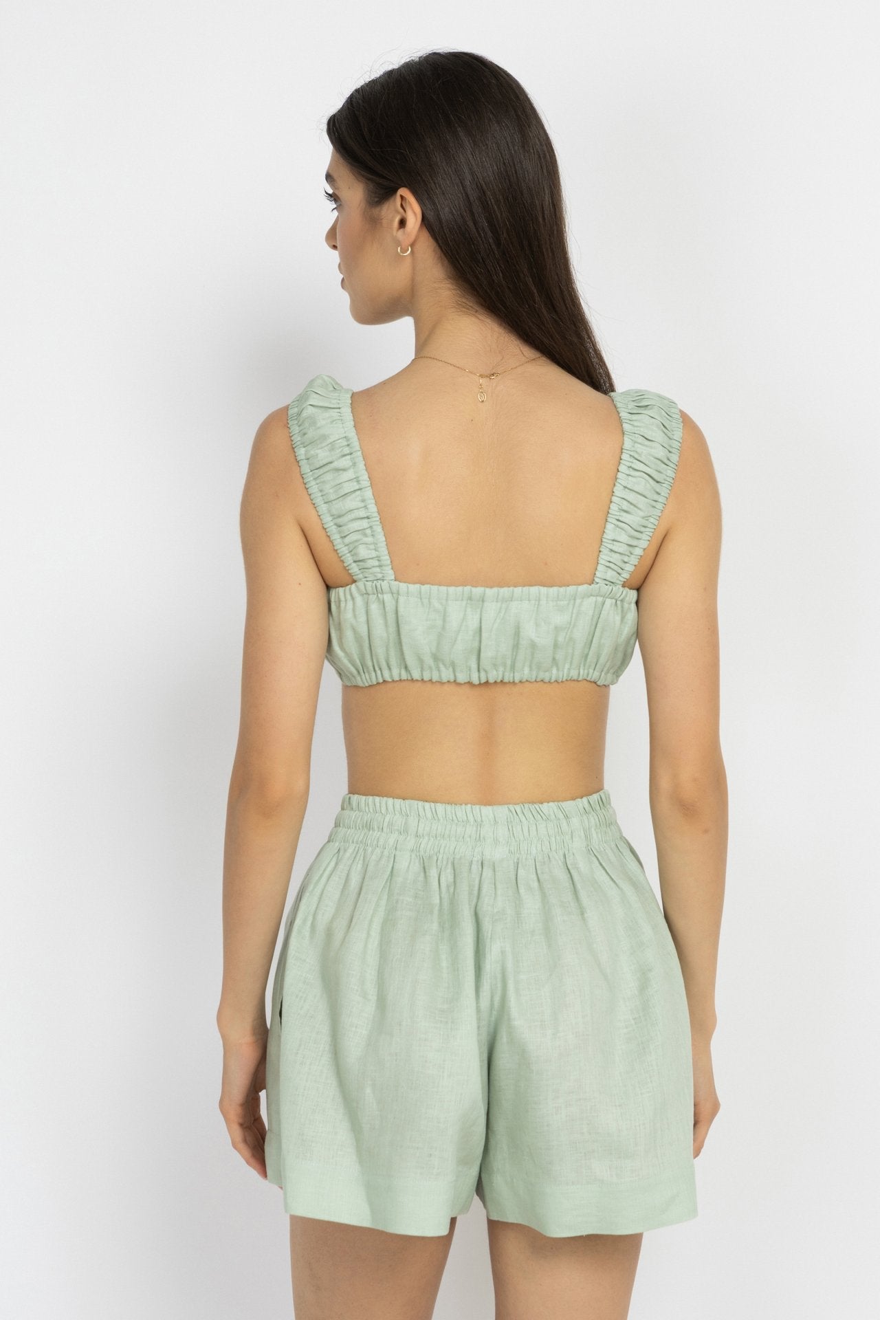 Mint Linen Bustier with Elastic Details