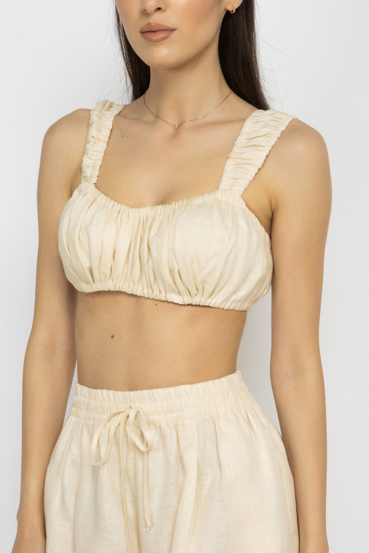 Cream Linen Bustier with Elastic Details