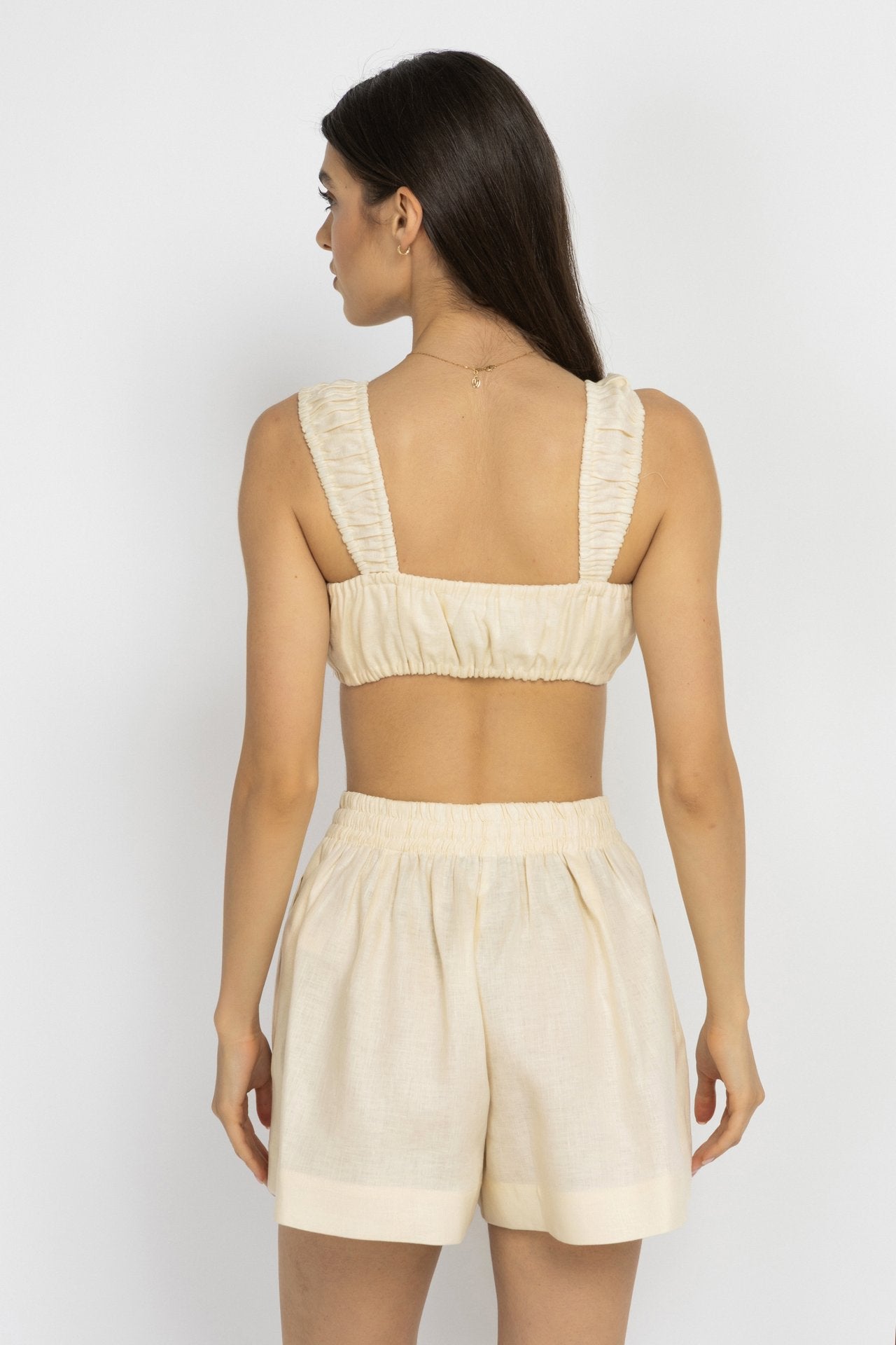 Cream Linen Bustier with Elastic Details