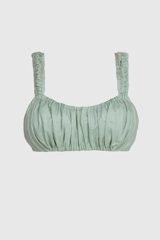 Mint Linen Bustier with Elastic Details