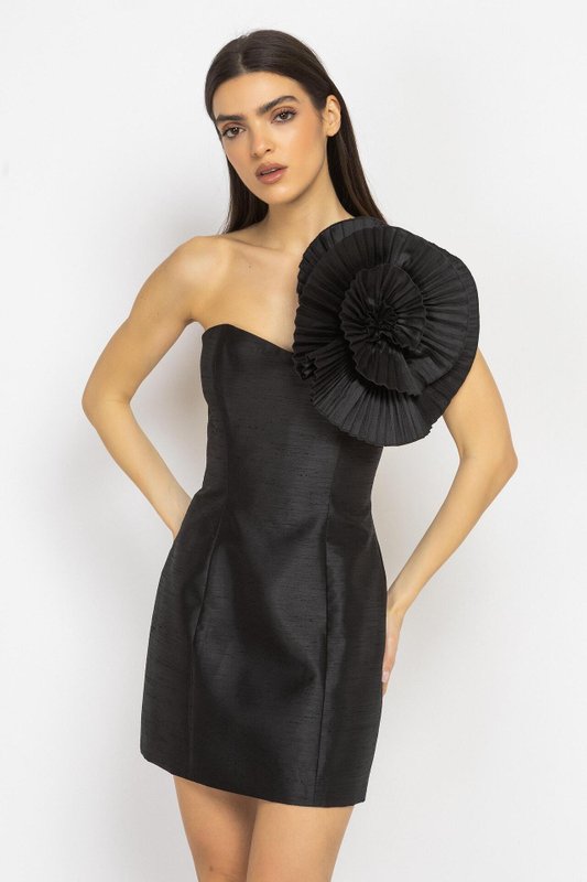 Black Mini Dress with Statement Floral Detail