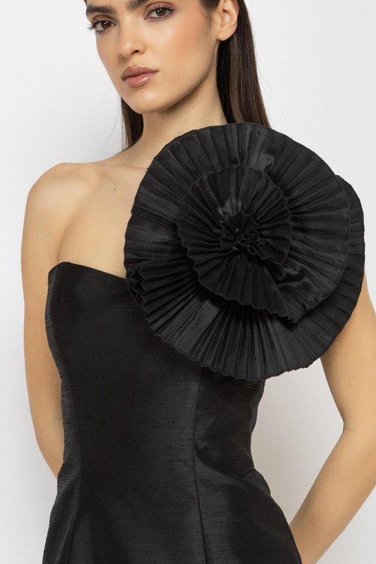 Black Mini Dress with Statement Floral Detail