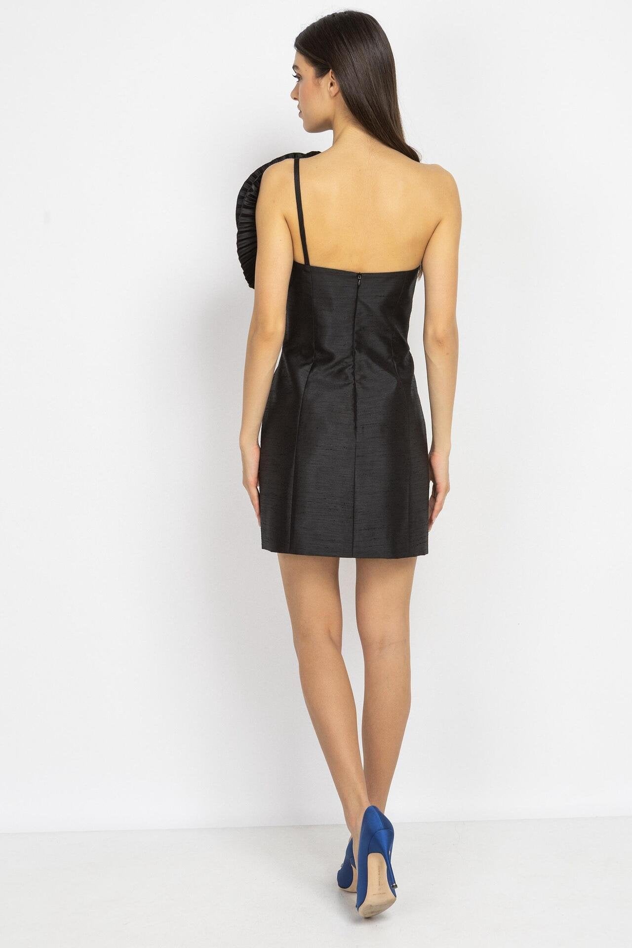 Black Mini Dress with Statement Floral Detail