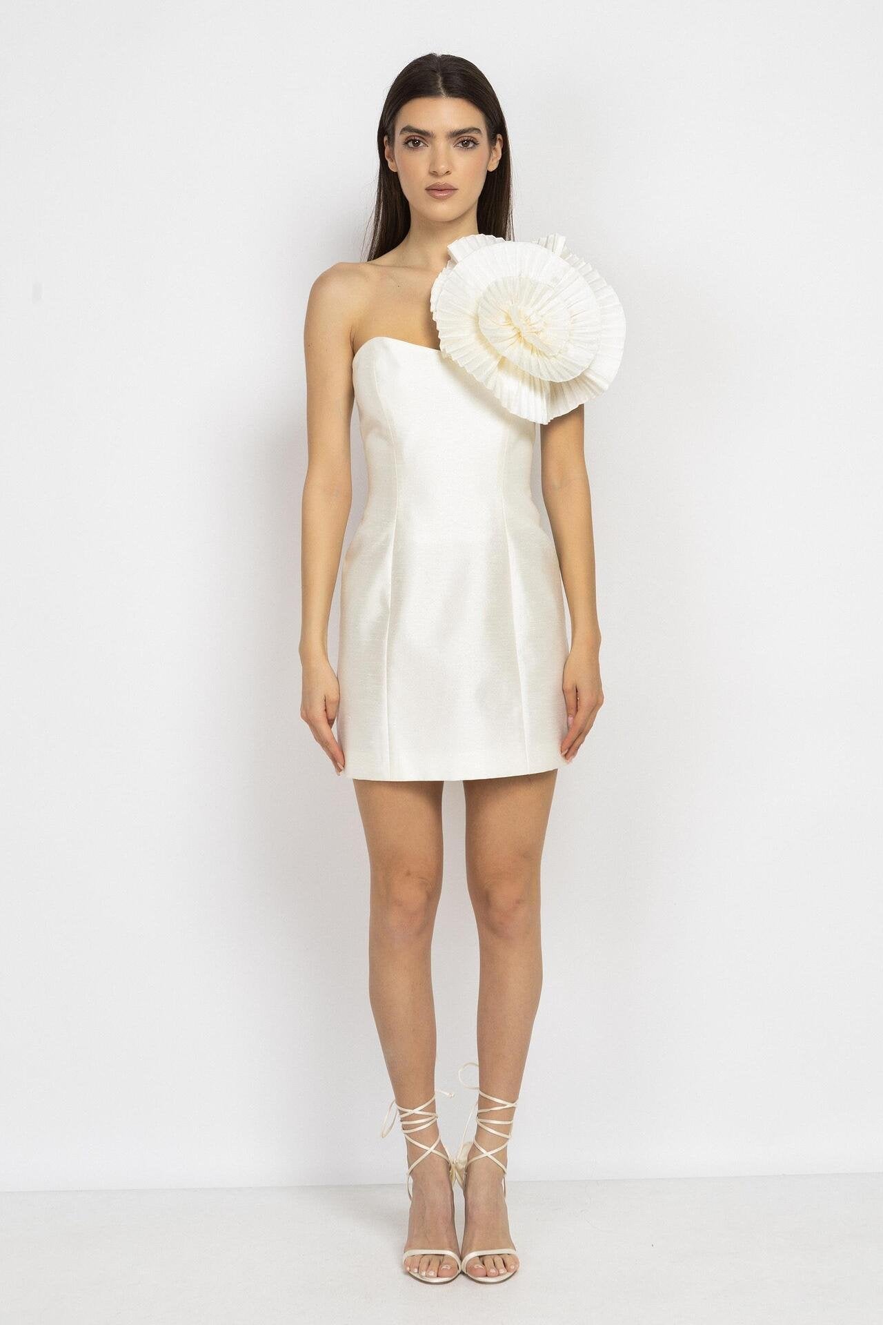 White Mini Dress with Statement Floral Detail