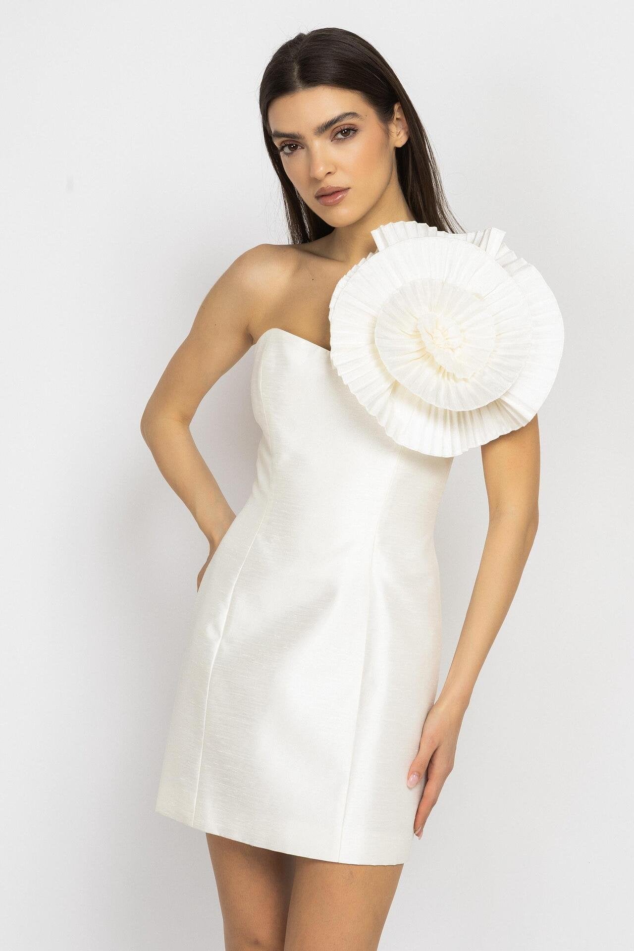 White Mini Dress with Statement Floral Detail