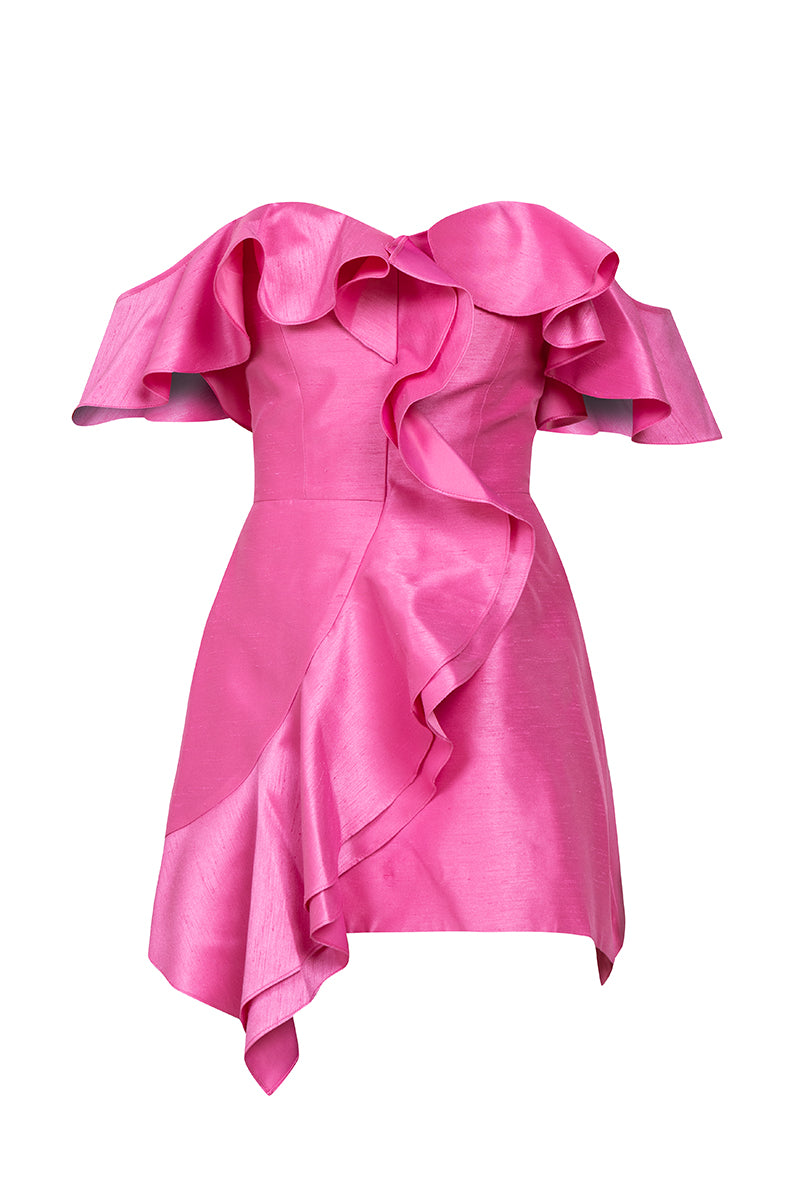 Copy of Mini off shoulder dress with ruffles in pink