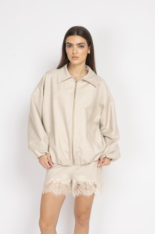 Ecru Oversized Wool Bomber Jacket