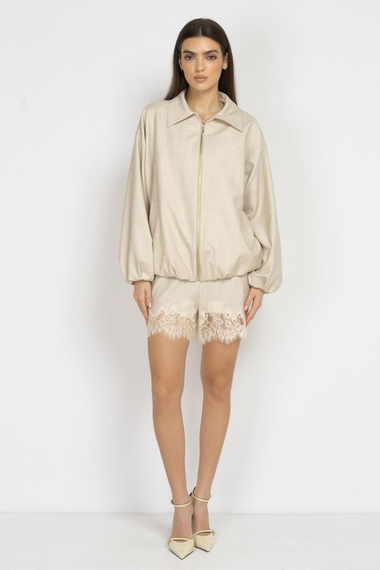 Ecru Oversized Wool Bomber Jacket