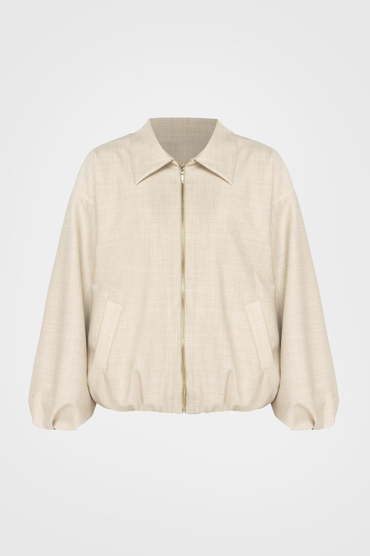 Ecru Oversized Wool Bomber Jacket
