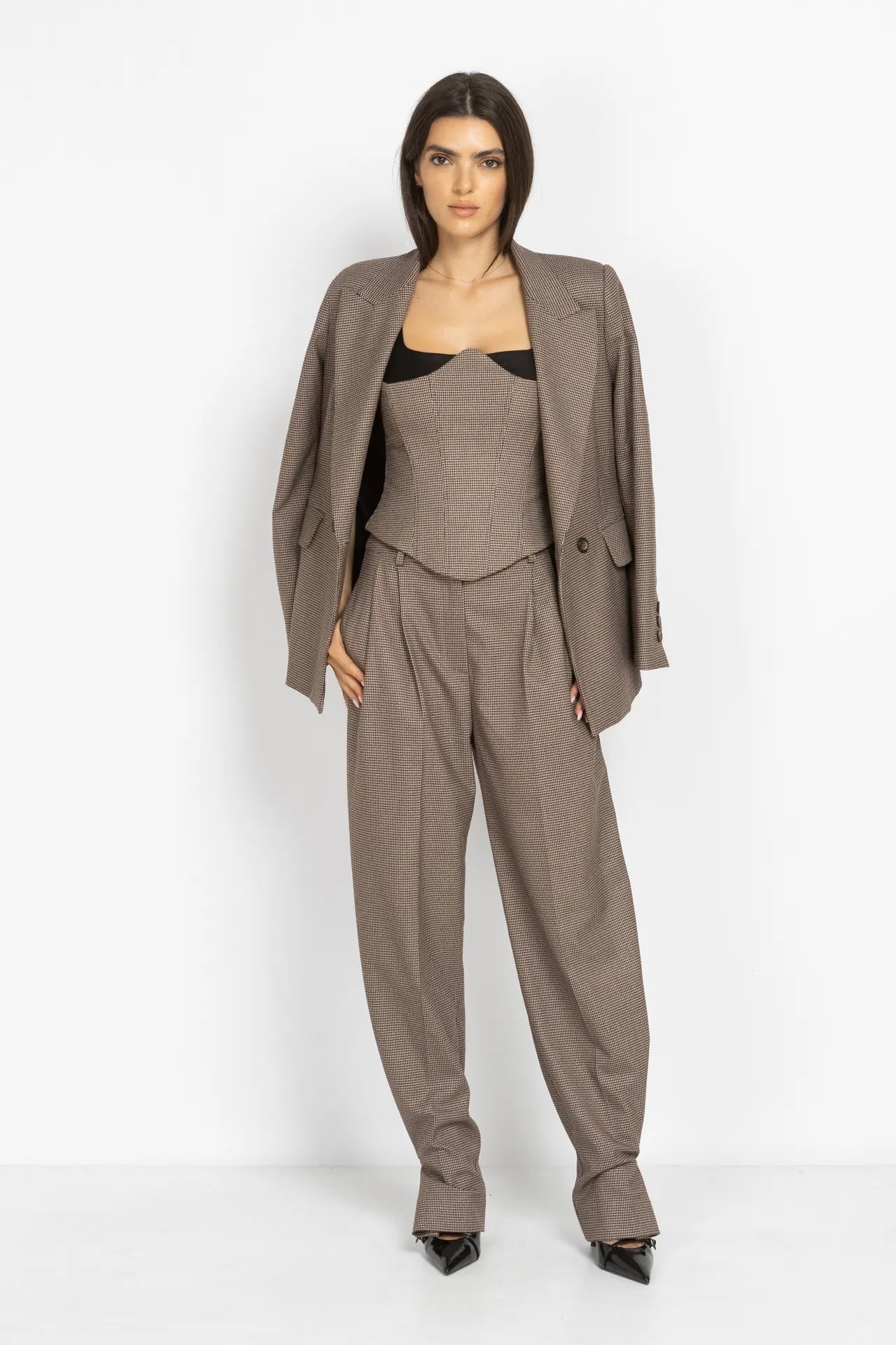 Houndstooth Pleated Tailored Trousers