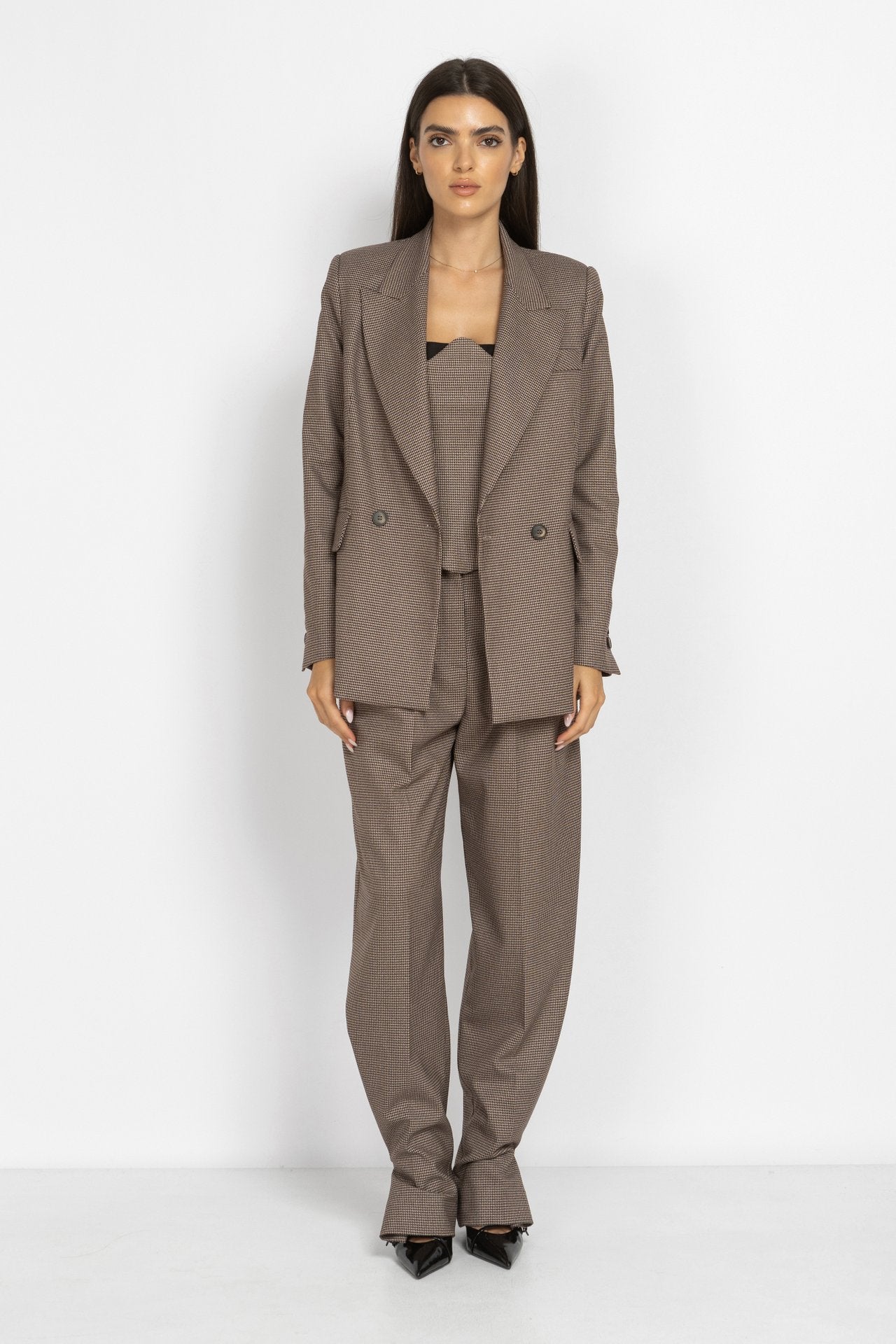Houndstooth Pleated Tailored Trousers