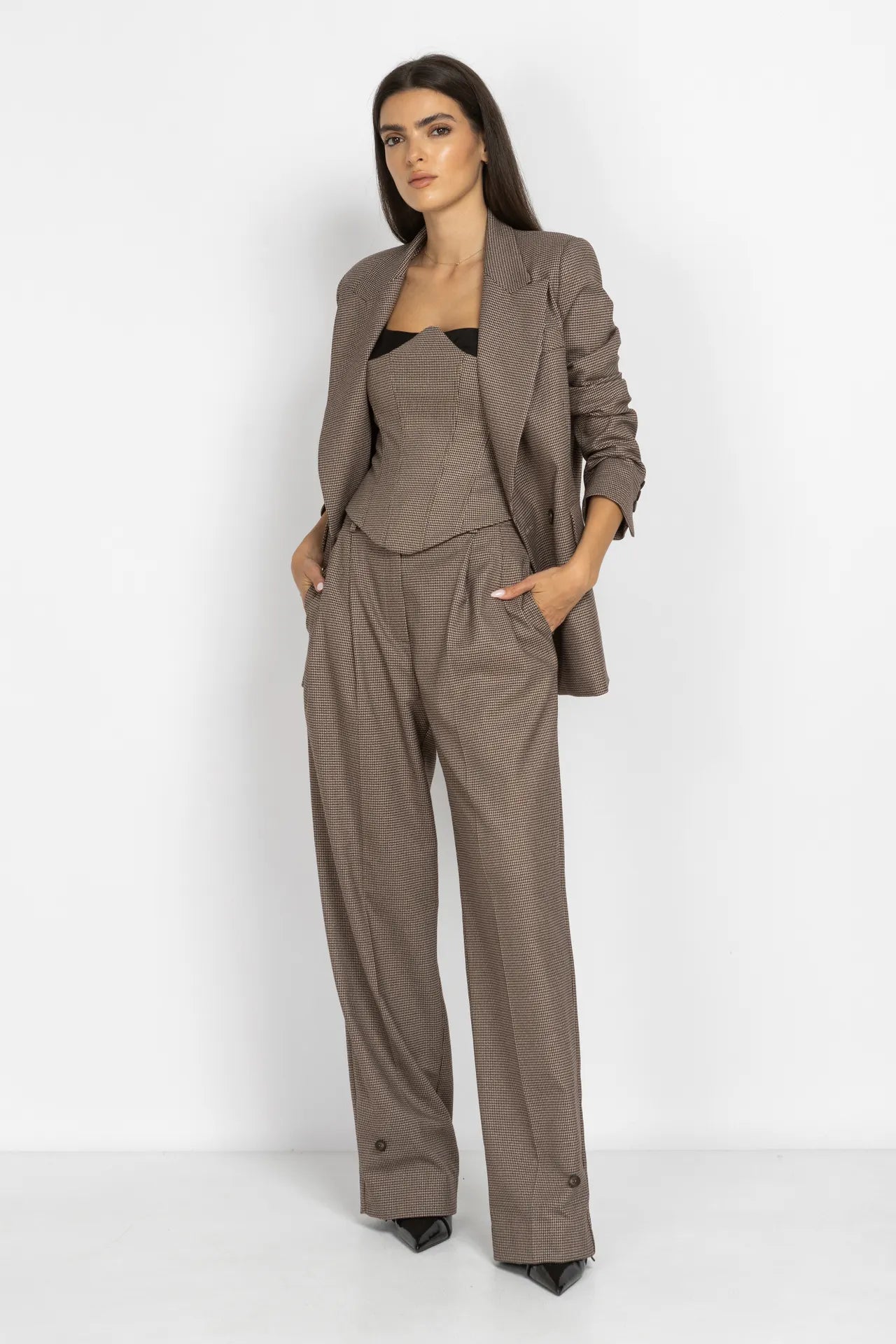 Houndstooth Pleated Tailored Trousers
