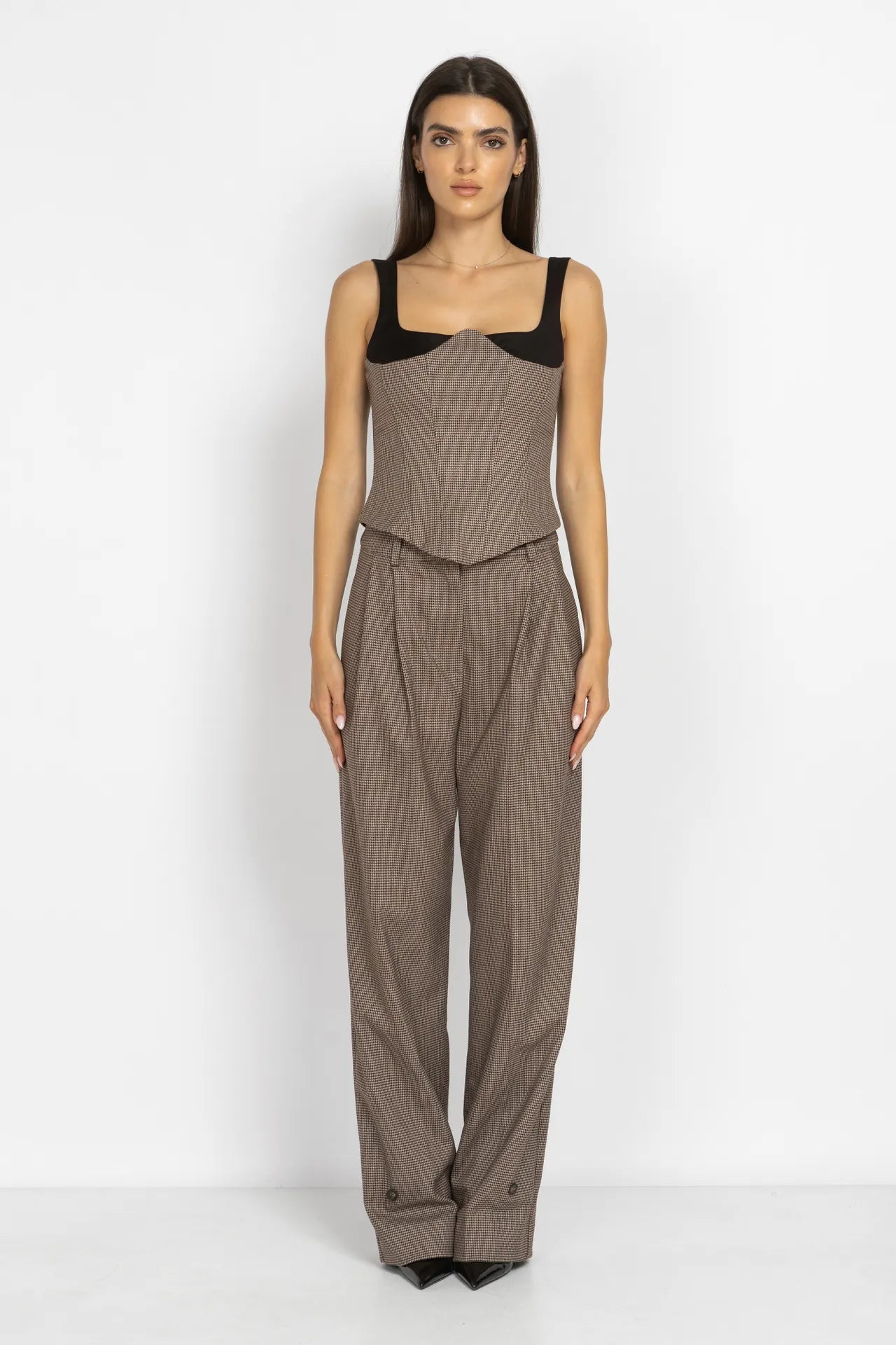 Houndstooth Pleated Tailored Trousers