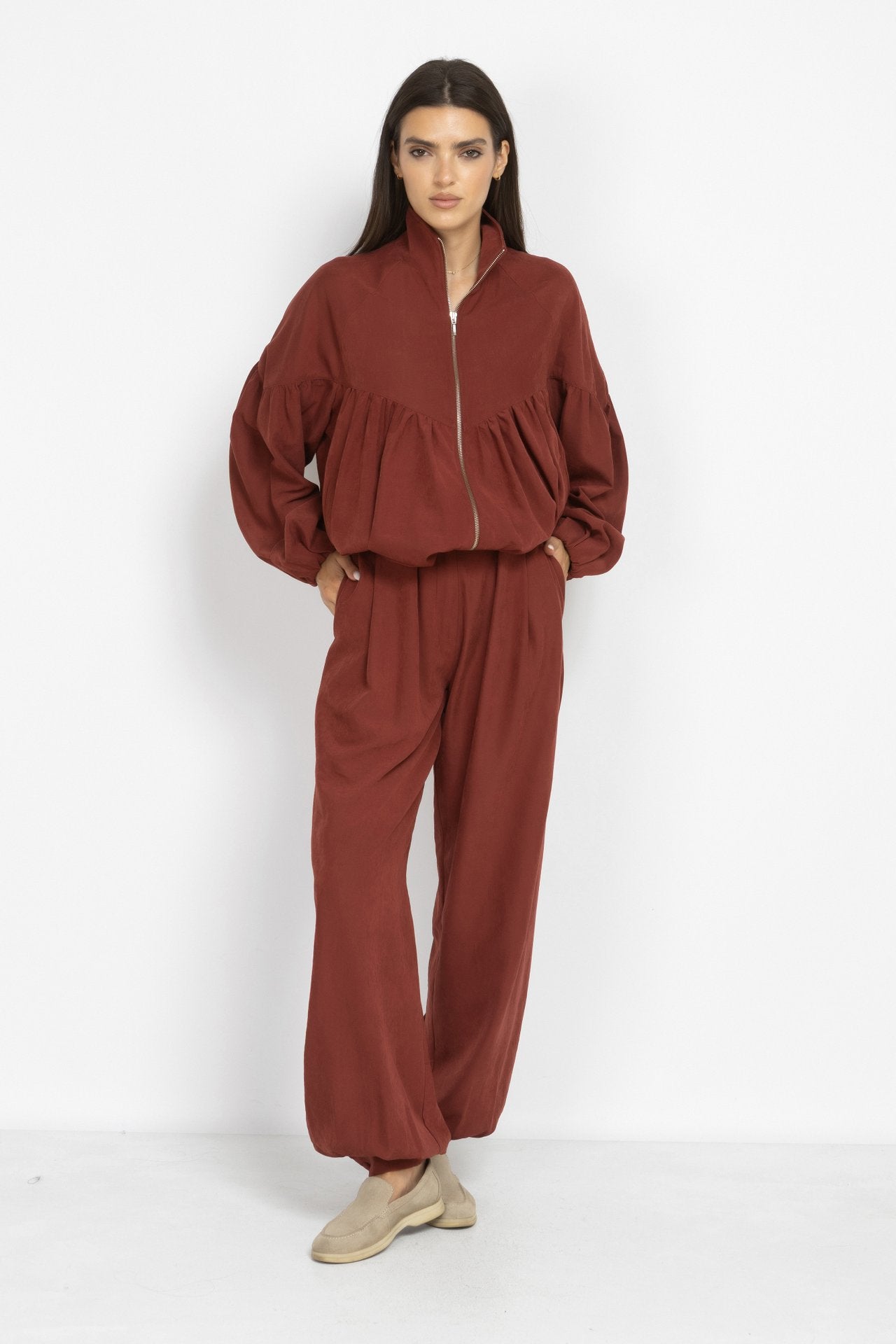 Balloon Trousers with Pleats in Terracotta