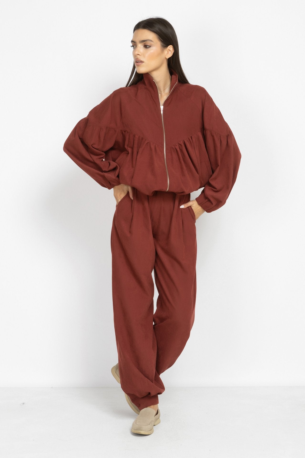 Balloon Trousers with Pleats in Terracotta