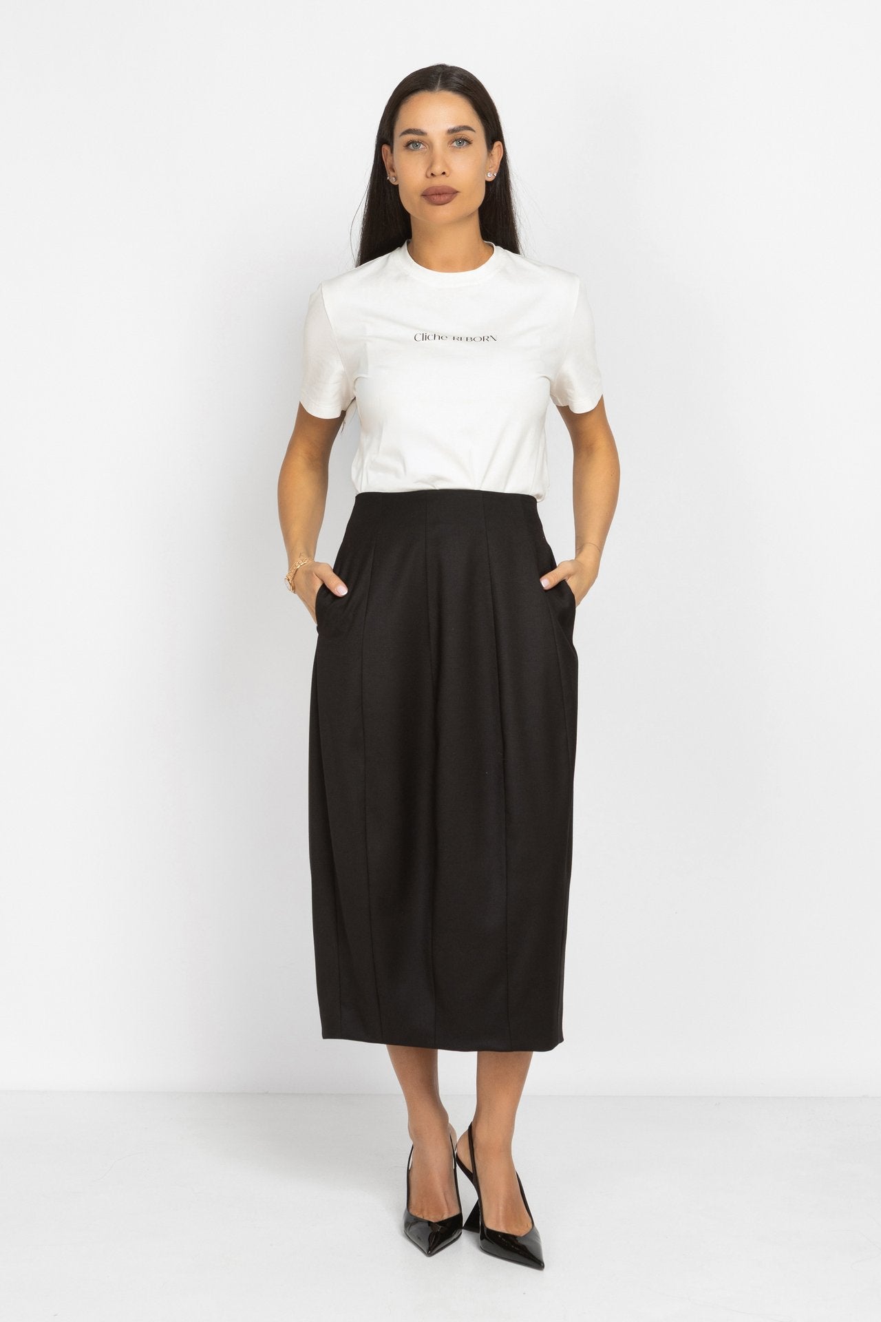 Balloon Pencil Midi Skirt