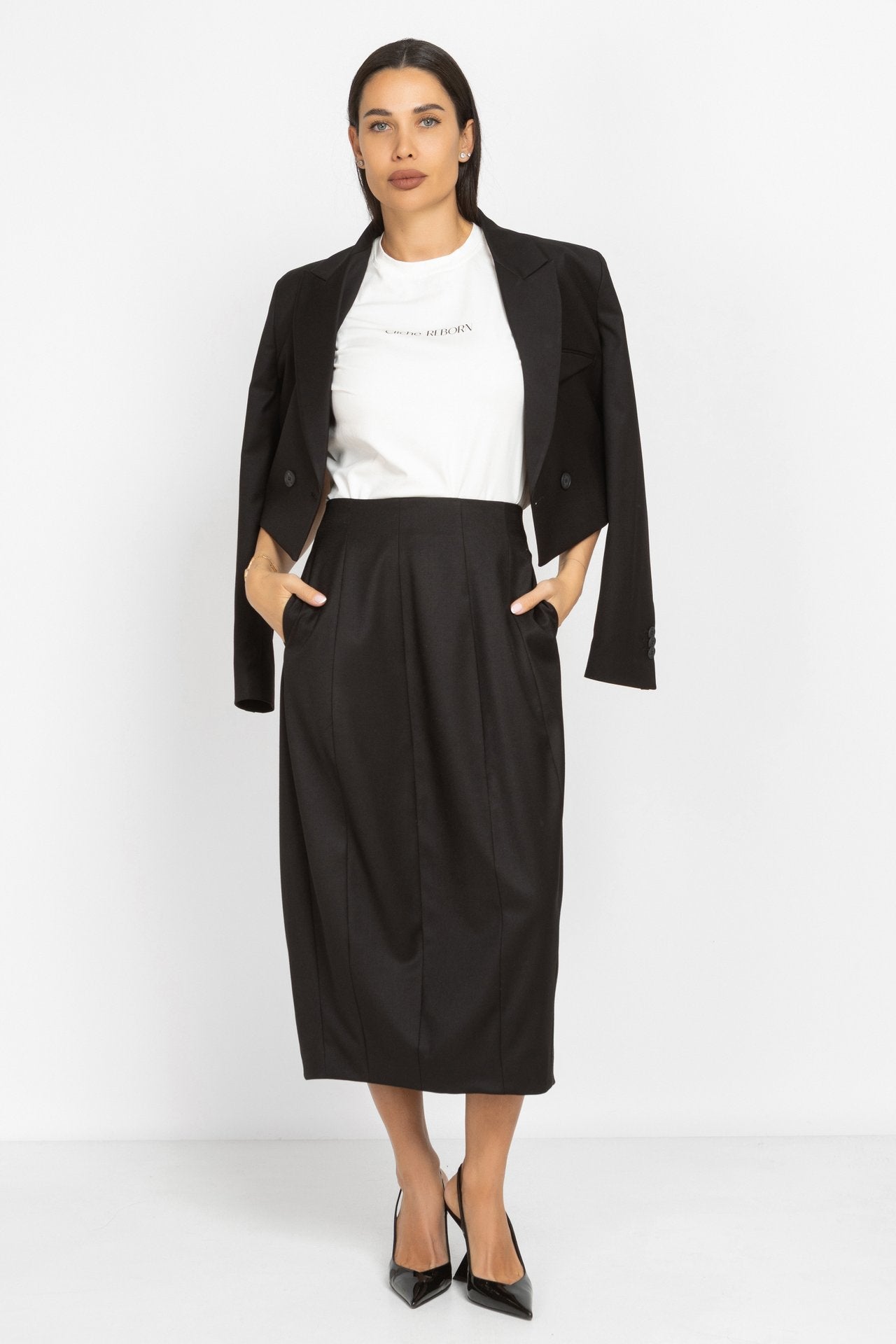 Balloon Pencil Midi Skirt