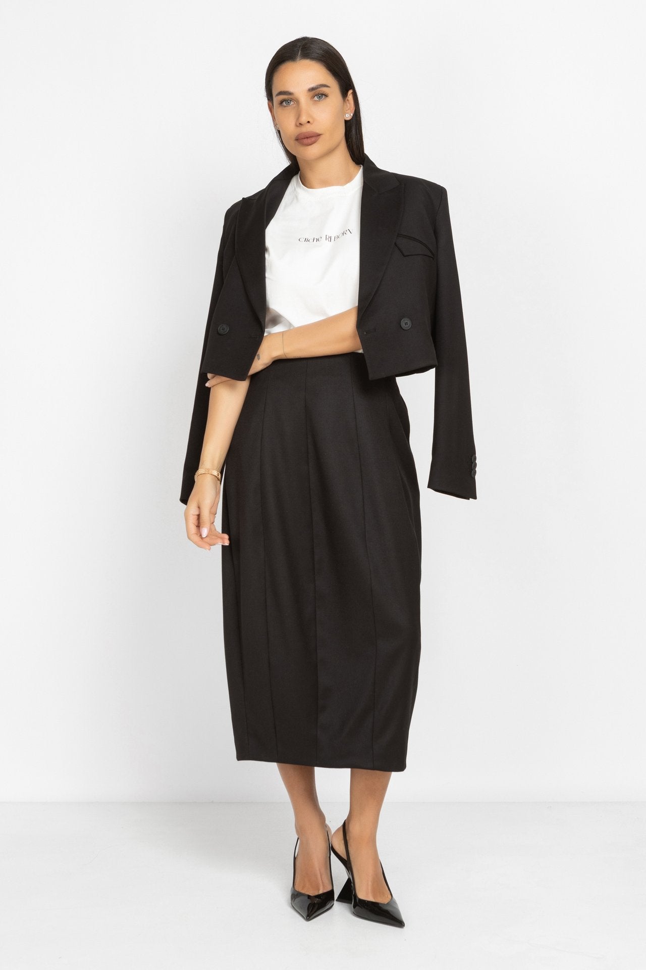 Balloon Pencil Midi Skirt