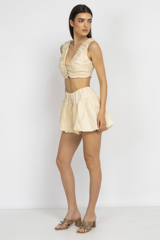 Cream Ivory Balloon Skort with Button Detail