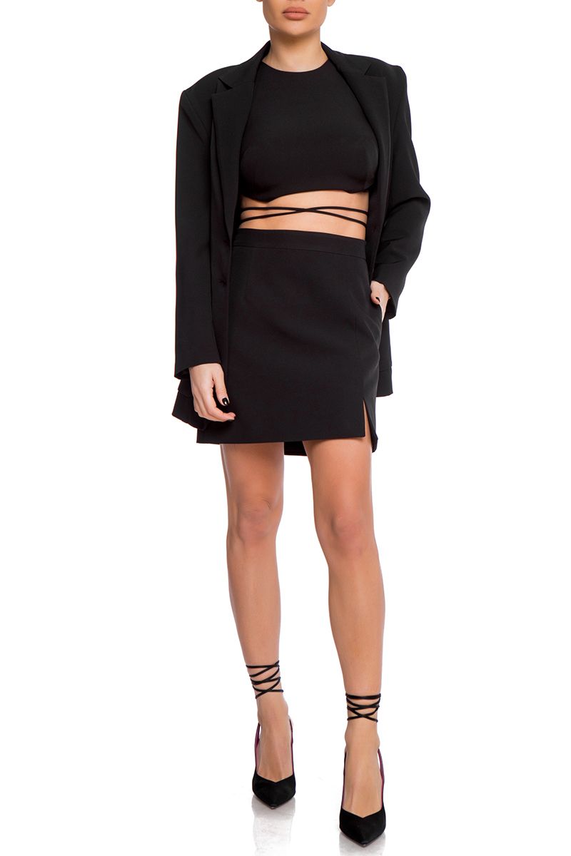 Mini skirt with slit hem in black