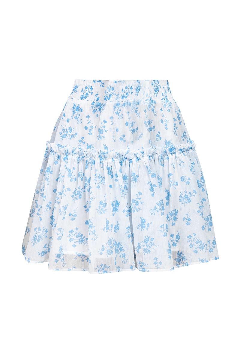 Chiffon skirt with blue spring flowers