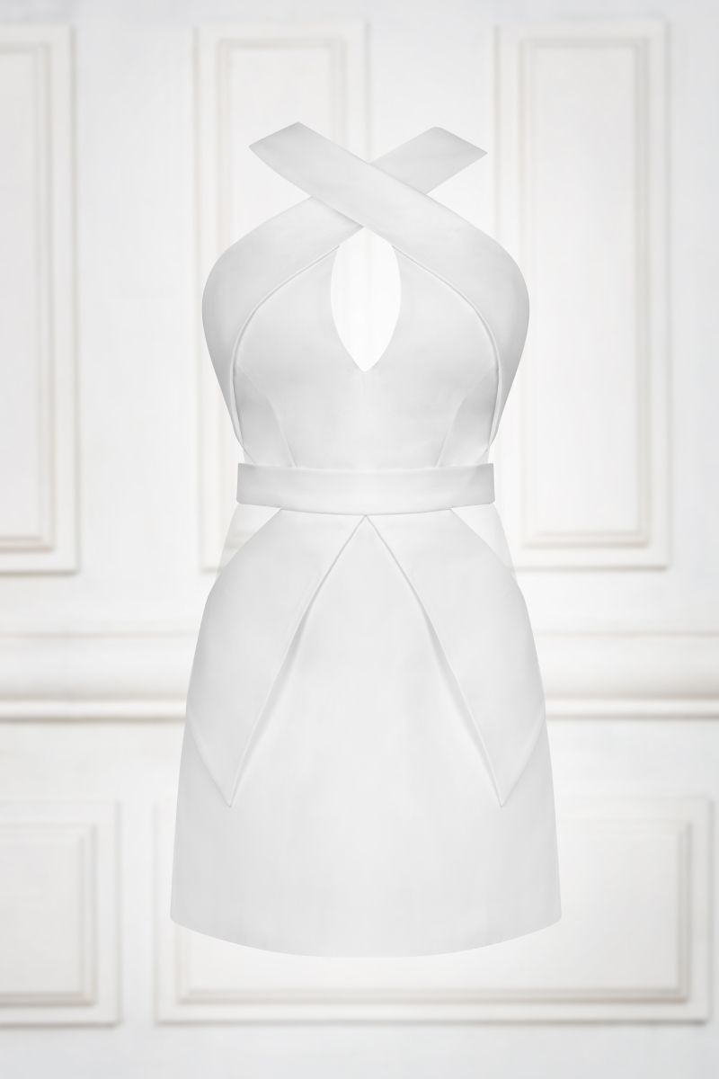Copy of Mini dress with cross neckline in white