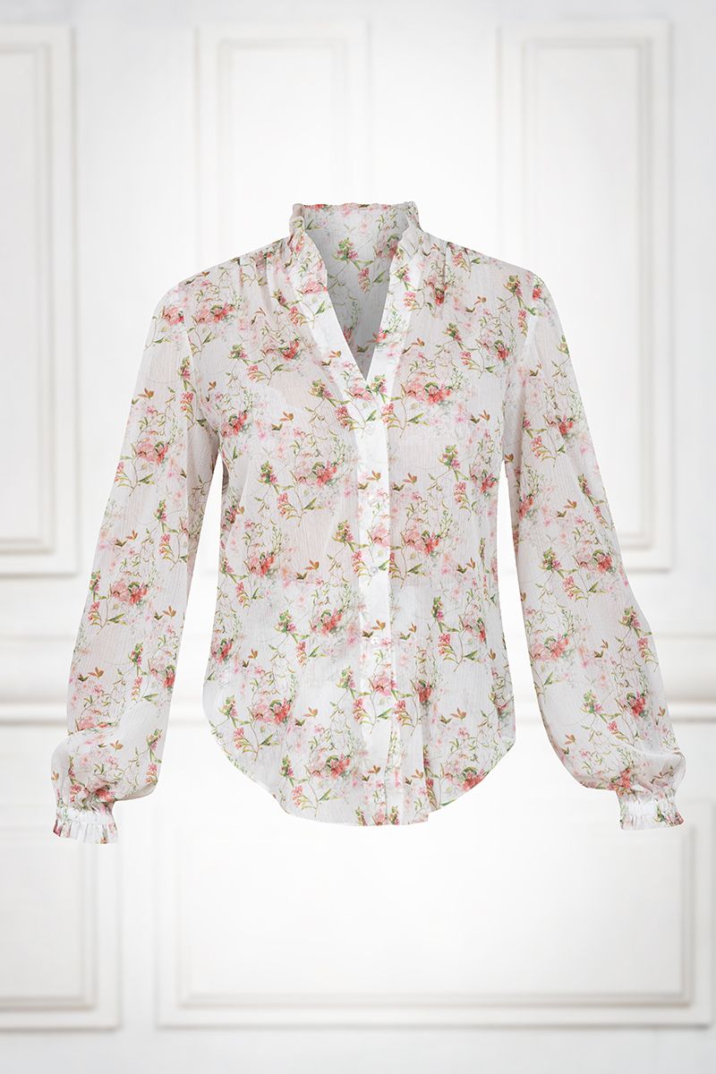 Chiffon shirt with spring flowers