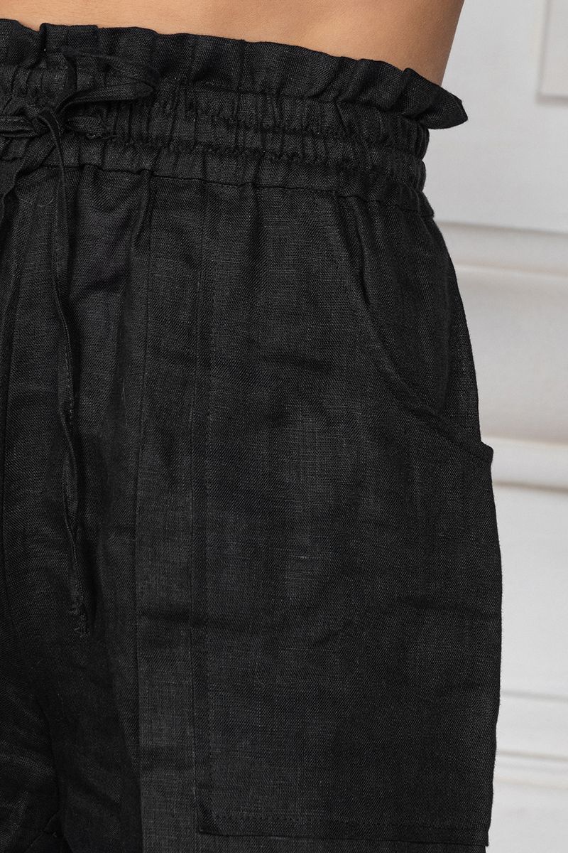 Black linen shorts with pockets