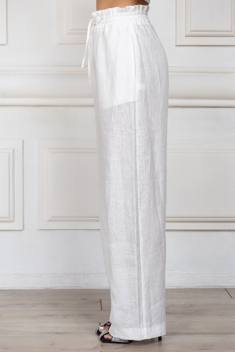 Long linen trousers in white