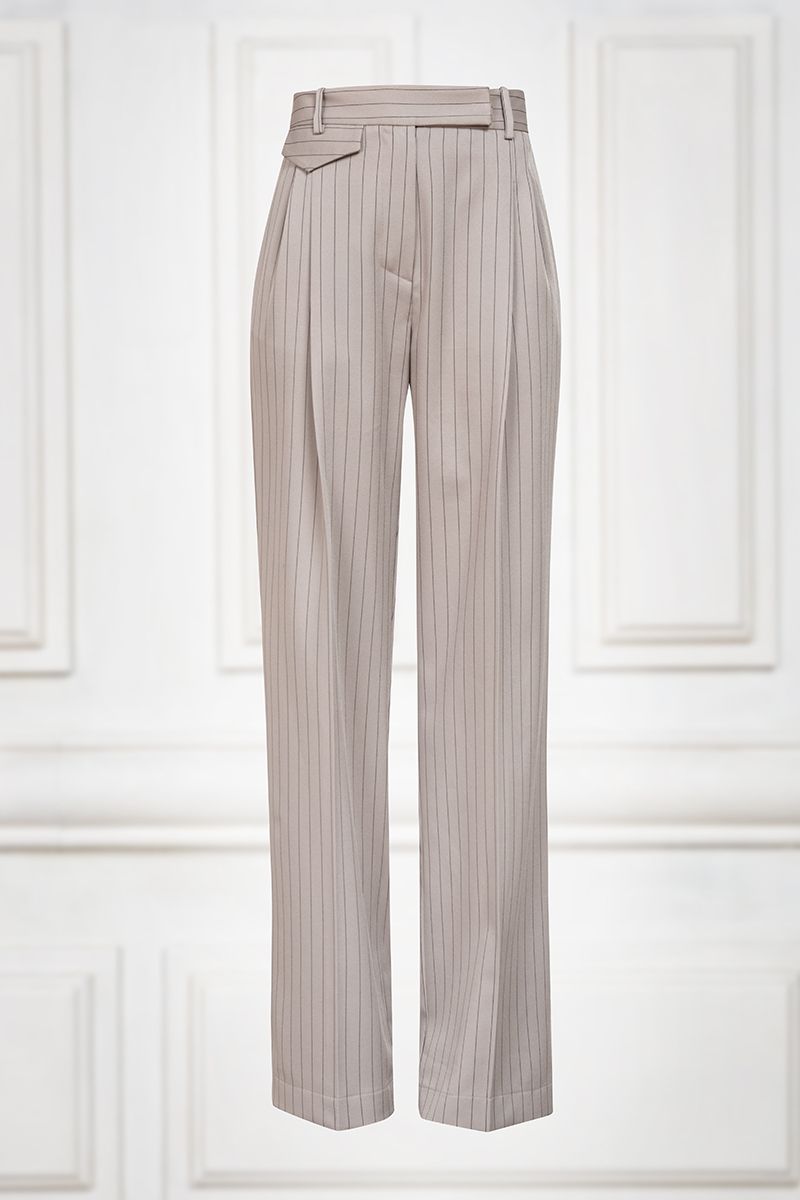 Gray Pinstripe Wide Leg Pocket Detail Pants