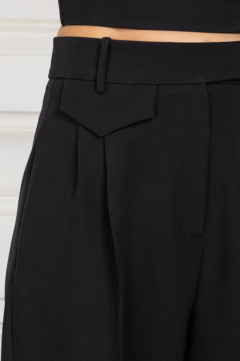 Black Wide Leg Pocket Detail Pants